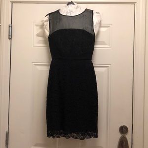 DVF little black sheer and lace cocktail dress